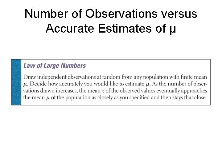 Number of Observations versus Accurate Estimates of μ 