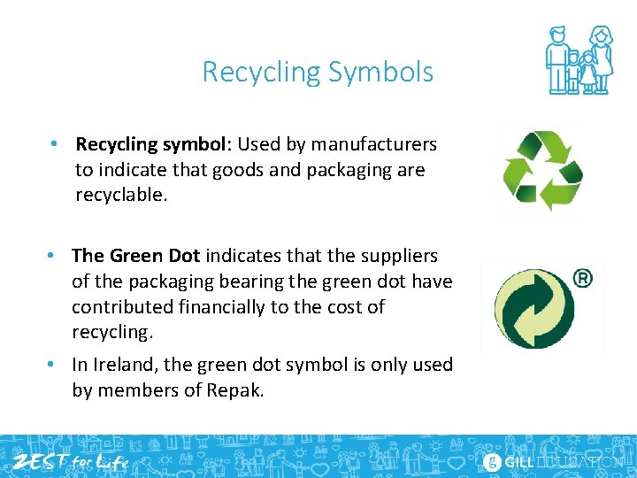 Recycling Symbols • Recycling symbol: Used by manufacturers to indicate that goods and packaging