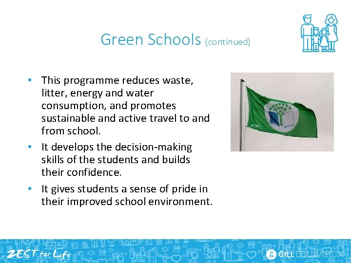 Green Schools (continued) • This programme reduces waste, litter, energy and water consumption, and