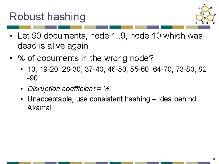 Robust hashing • Let 90 documents, node 1. . 9, node 10 which was