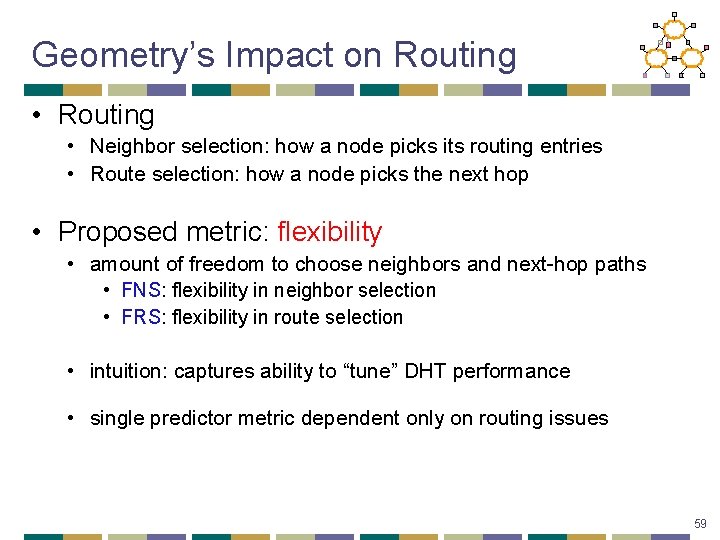 Geometry’s Impact on Routing • Neighbor selection: how a node picks its routing entries