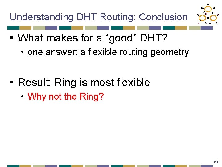 Understanding DHT Routing: Conclusion • What makes for a “good” DHT? • one answer: