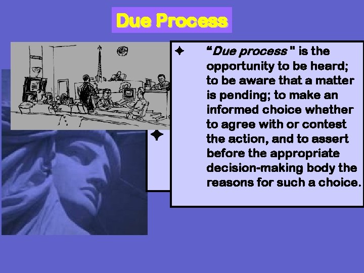 Due Process “Due process " is the opportunity to be heard; to be aware Due Process “Due process " is the opportunity to be heard; to be aware