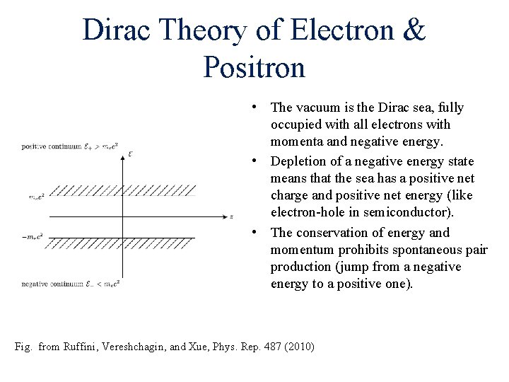 Dirac Theory of Electron & Positron • The vacuum is the Dirac sea, fully