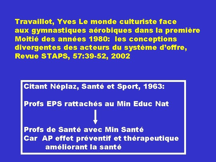 Travaillot, Yves Le monde culturiste face aux gymnastiques aérobiques dans la première Moitié des