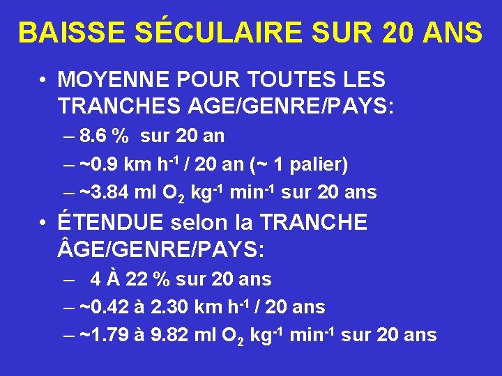 BAISSE SÉCULAIRE SUR 20 ANS • MOYENNE POUR TOUTES LES TRANCHES AGE/GENRE/PAYS: – 8.