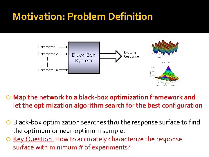 Motivation: Problem Definition Parameter 1 Parameter 2 Black-Box System Response Parameter n Map the Motivation: Problem Definition Parameter 1 Parameter 2 Black-Box System Response Parameter n Map the