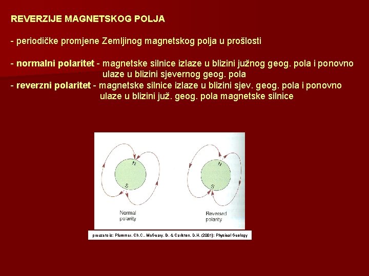 REVERZIJE MAGNETSKOG POLJA - periodičke promjene Zemljinog magnetskog polja u prošlosti - normalni polaritet
