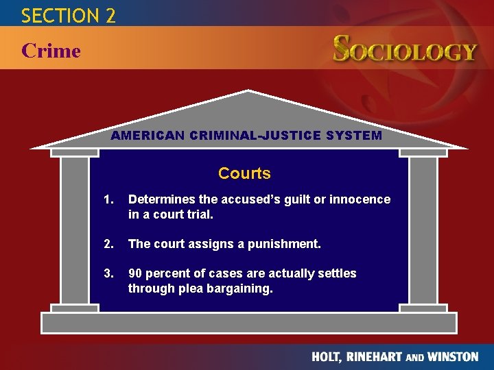 SECTION 2 THE STUDY OF HUMAN RELATIONSHIPS SOCIOLOGY Crime AMERICAN CRIMINAL-JUSTICE SYSTEM Courts 32