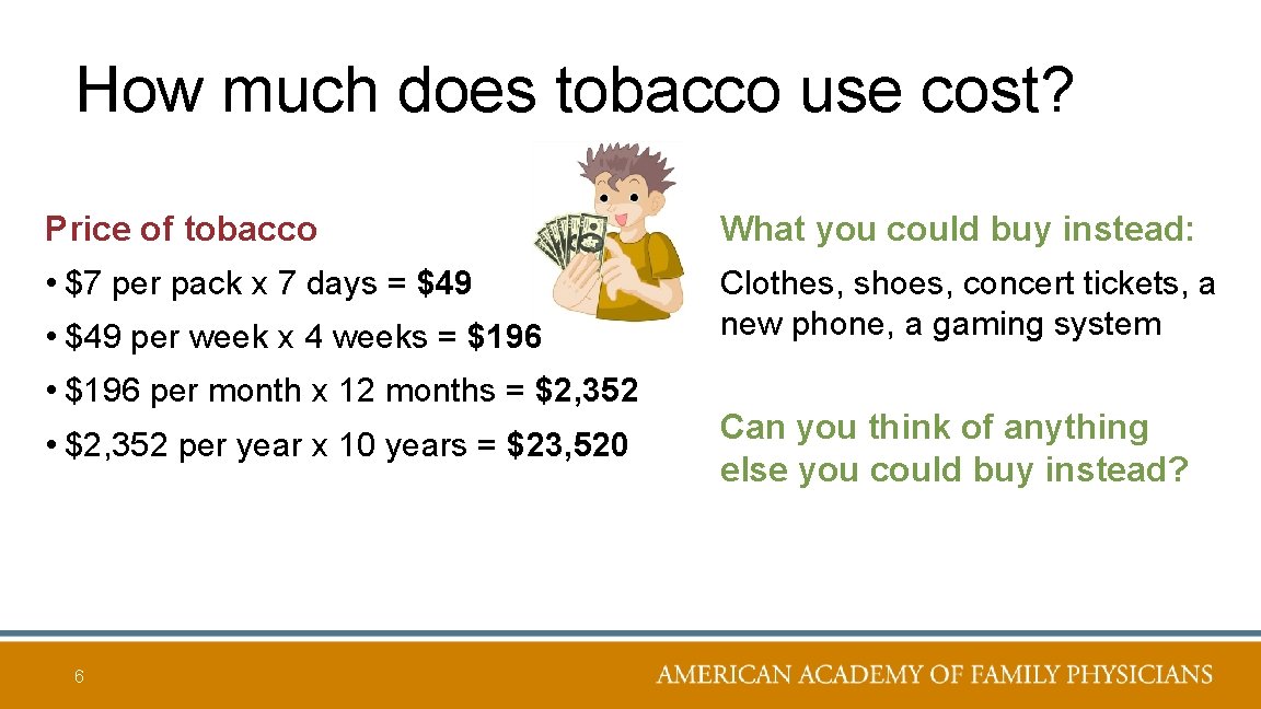 How much does tobacco use cost? Price of tobacco What you could buy instead: