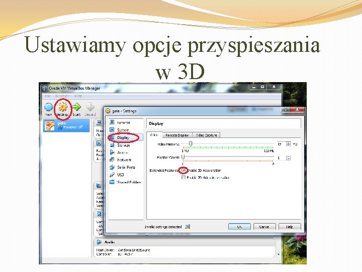 Ustawiamy opcje przyspieszania w 3 D 