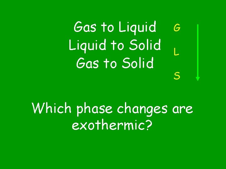 Gas to Liquid to Solid Gas to Solid G L S Which phase changes