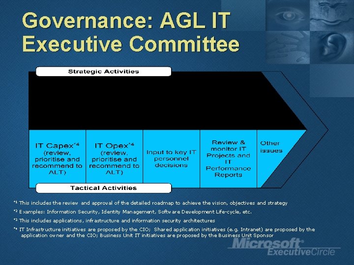 Governance: AGL IT Executive Committee *1 This includes the review and approval of the