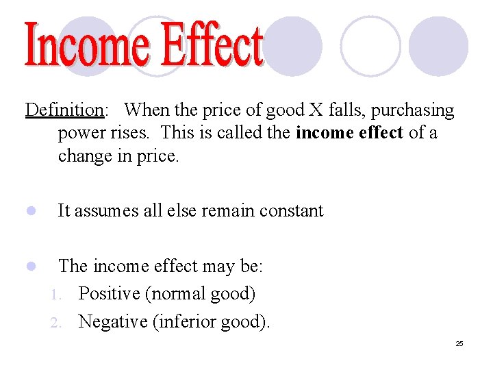 Definition: When the price of good X falls, purchasing power rises. This is called
