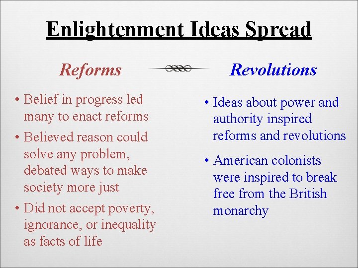 Enlightenment Ideas Spread Reforms • Belief in progress led many to enact reforms •