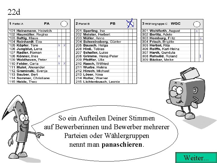 22 d 1 So ein Aufteilen Deiner Stimmen auf Bewerberinnen und Bewerber mehrerer Parteien