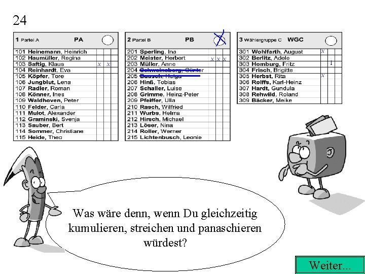 24 1 Was wäre denn, wenn Du gleichzeitig kumulieren, streichen und panaschieren würdest? Weiter.