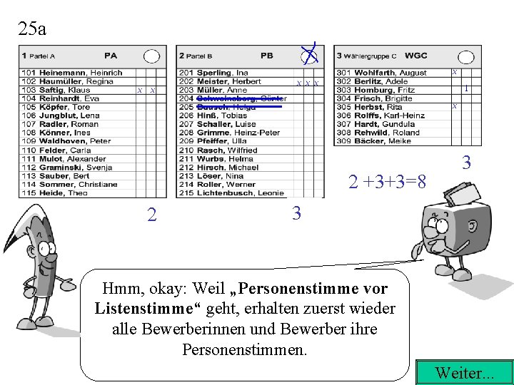 25 a 1 2 +3+3=8 2 3 3 Hmm, okay: Weil „Personenstimme vor Listenstimme“