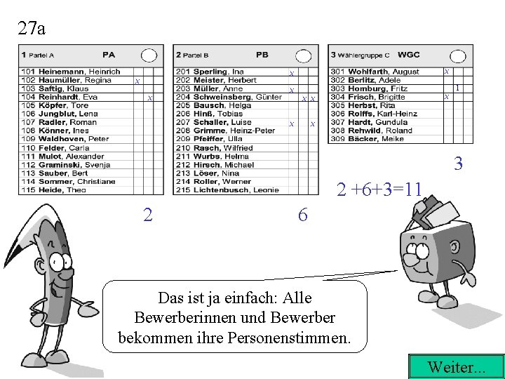 27 a 1 3 2 +6+3=11 2 6 Das ist ja einfach: Alle Bewerberinnen