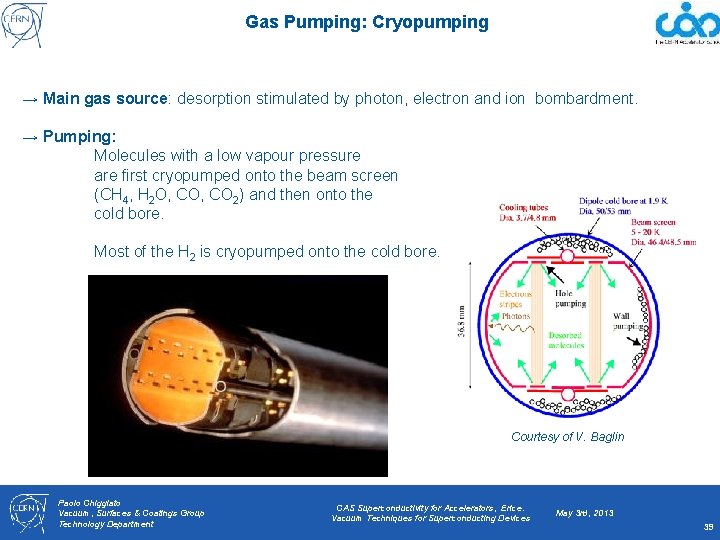 Gas Pumping: Cryopumping → Main gas source: desorption stimulated by photon, electron and ion