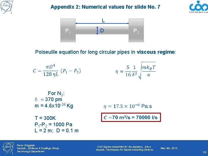 Appendix 2: Numerical values for slide No. 7 L P 1 P 2 D