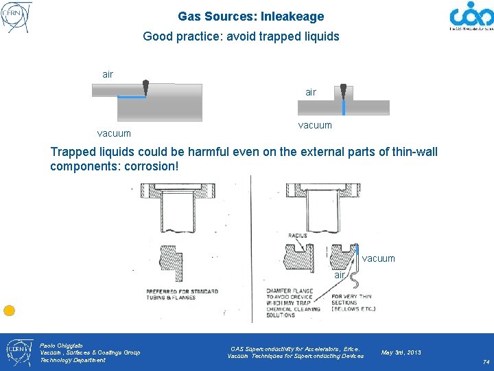 Gas Sources: Inleakeage Good practice: avoid trapped liquids air vacuum Trapped liquids could be