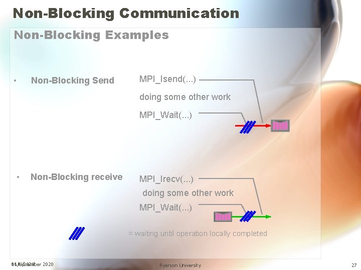 Non-Blocking Communication Non-Blocking Examples • Non-Blocking Send MPI_Isend(. . . ) doing some other