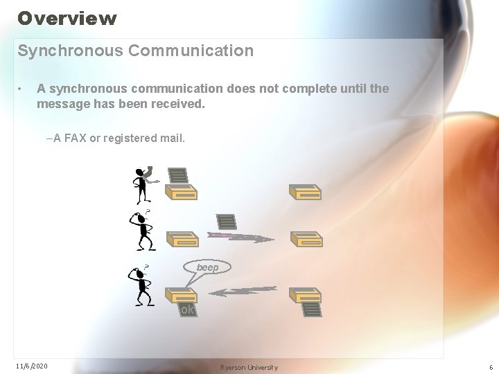Overview Synchronous Communication • A synchronous communication does not complete until the message has