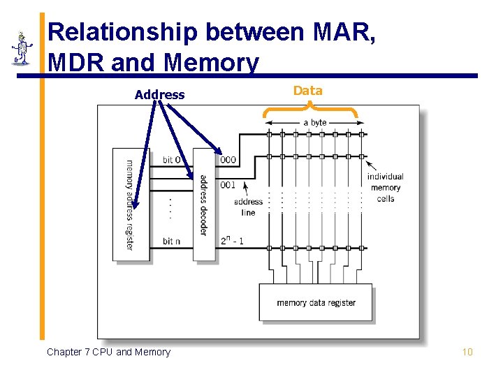 Relationship between MAR, MDR and Memory Address Chapter 7 CPU and Memory Data 10