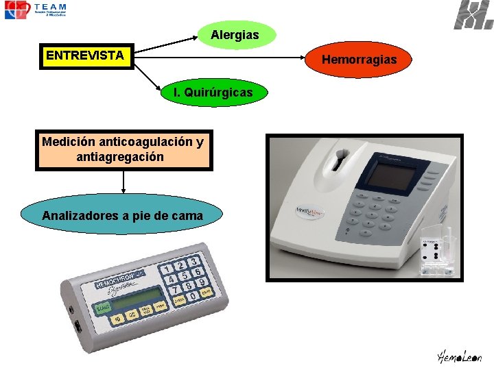 Alergias ENTREVISTA Hemorragias I. Quirúrgicas Medición anticoagulación y antiagregación Analizadores a pie de cama