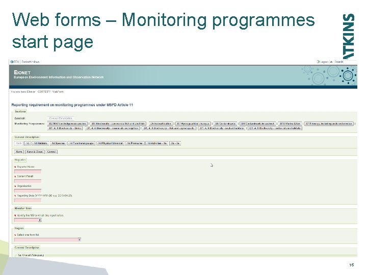 Web forms – Monitoring programmes start page 15 