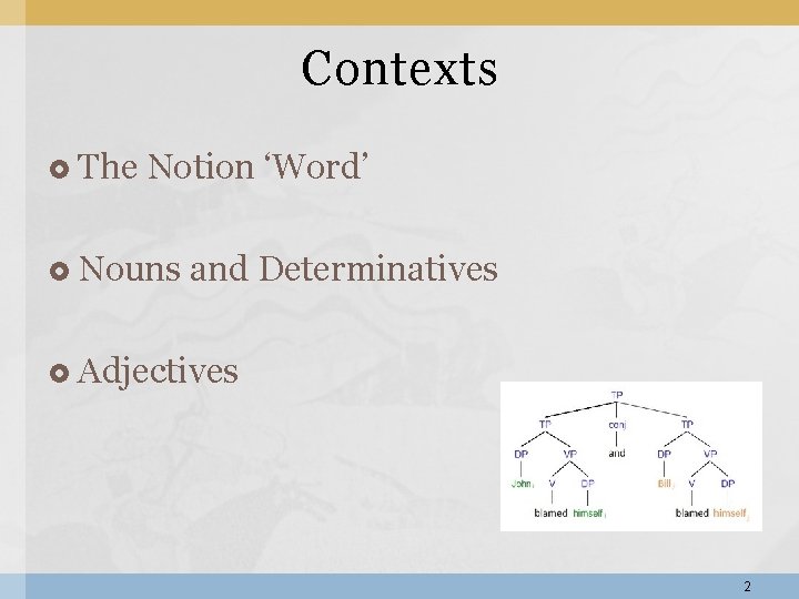 Contexts The Notion ‘Word’ Nouns and Determinatives Adjectives 2 Contexts The Notion ‘Word’ Nouns and Determinatives Adjectives 2