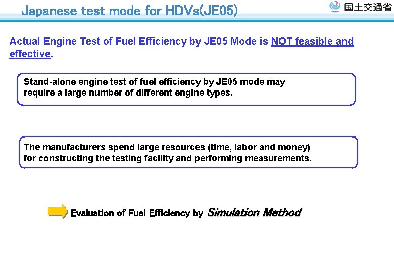 Japanese test mode for HDVs(JE 05) Actual Engine Test of Fuel Efficiency by JE Japanese test mode for HDVs(JE 05) Actual Engine Test of Fuel Efficiency by JE