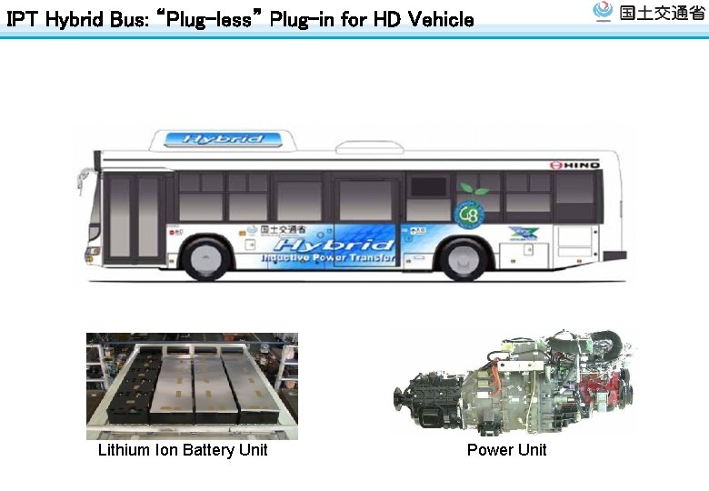 IPT Hybrid Bus: “Plug-less” Plug-in for HD Vehicle Lithium Ion Battery Unit Power Unit IPT Hybrid Bus: “Plug-less” Plug-in for HD Vehicle Lithium Ion Battery Unit Power Unit