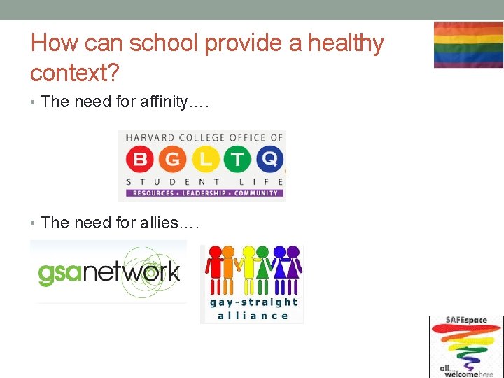 How can school provide a healthy context? • The need for affinity…. • The