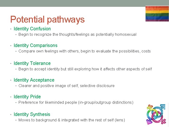 Potential pathways • Identity Confusion • Begin to recognize thoughts/feelings as potentially homosexual •