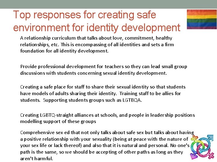 Top responses for creating safe environment for identity development A relationship curriculum that talks