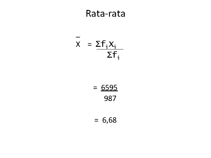 Rata-rata _ X = ∑fi. Xi ∑fi = 6595 987 = 6, 68 