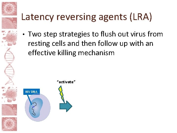 Latency reversing agents (LRA) • Two step strategies to flush out virus from resting