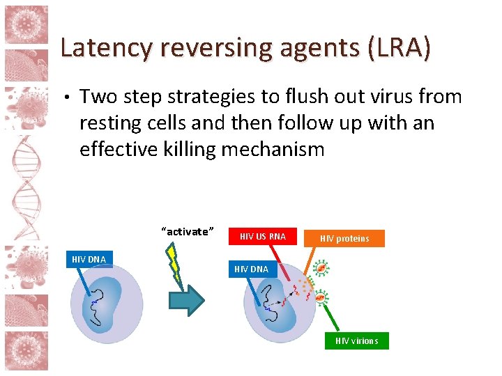 Latency reversing agents (LRA) • Two step strategies to flush out virus from resting