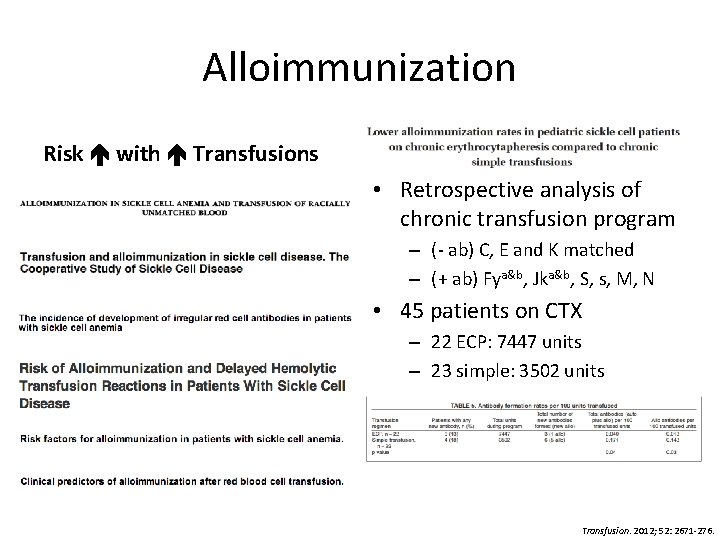 Alloimmunization Risk with Transfusions • Retrospective analysis of chronic transfusion program – (- ab)