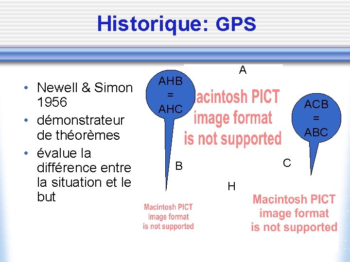 Historique: GPS • Newell & Simon 1956 • démonstrateur de théorèmes • évalue la