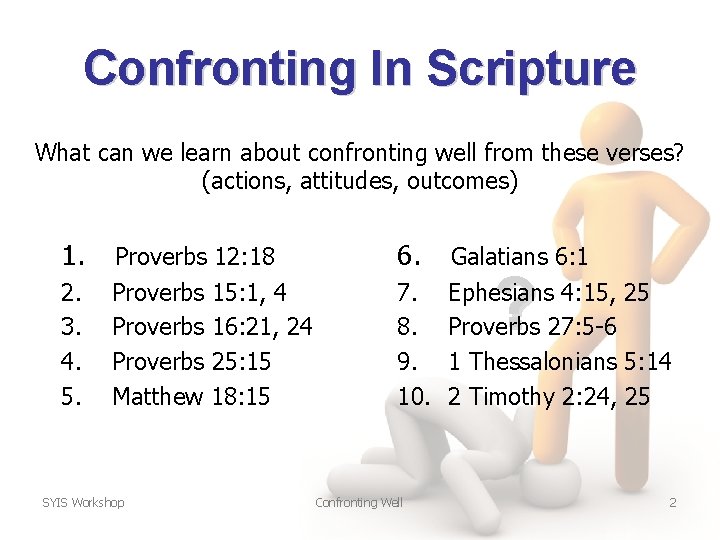 Confronting In Scripture What can we learn about confronting well from these verses? (actions,