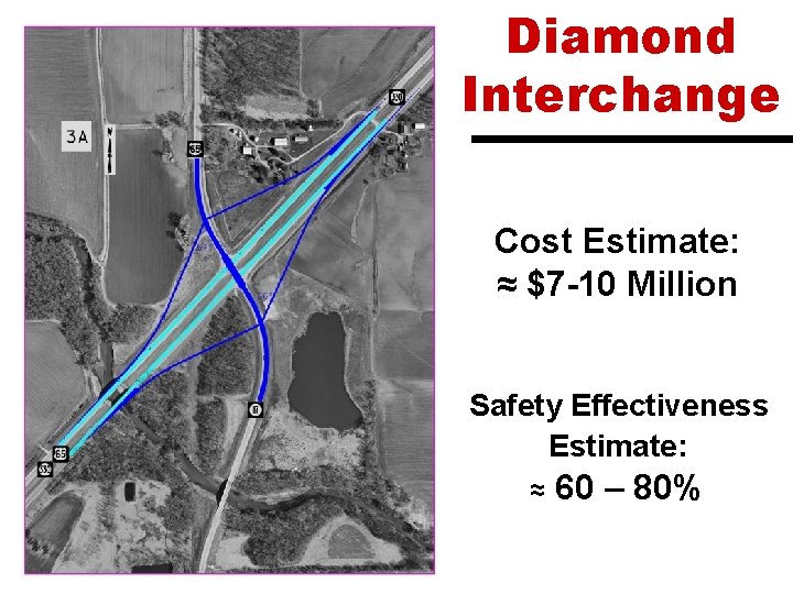 Diamond Interchange Cost Estimate: ≈ $7 -10 Million Safety Effectiveness Estimate: ≈ 60 –