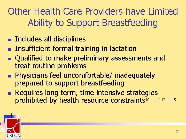 Other Health Care Providers have Limited Ability to Support Breastfeeding n n n Includes Other Health Care Providers have Limited Ability to Support Breastfeeding n n n Includes