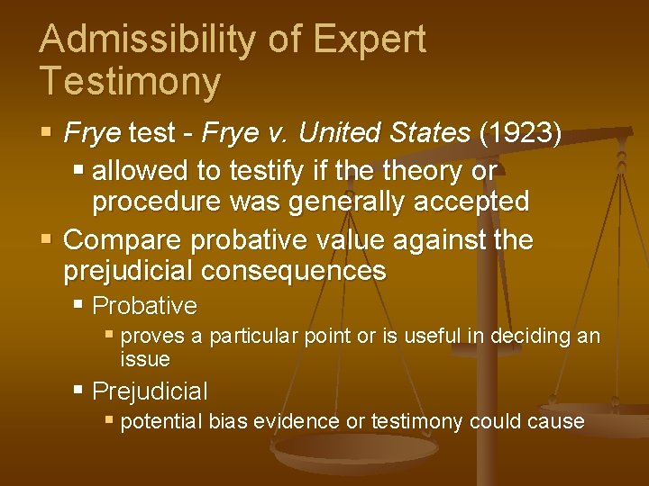 Admissibility of Expert Testimony § Frye test - Frye v. United States (1923) §