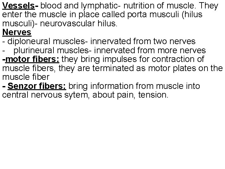 Vessels- blood and lymphatic- nutrition of muscle. They enter the muscle in place called
