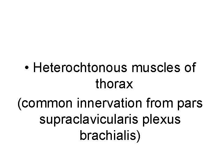  • Heterochtonous muscles of thorax (common innervation from pars supraclavicularis plexus brachialis) 