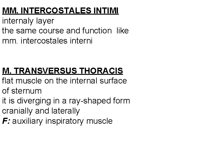 MM. INTERCOSTALES INTIMI internaly layer the same course and function like mm. intercostales interni