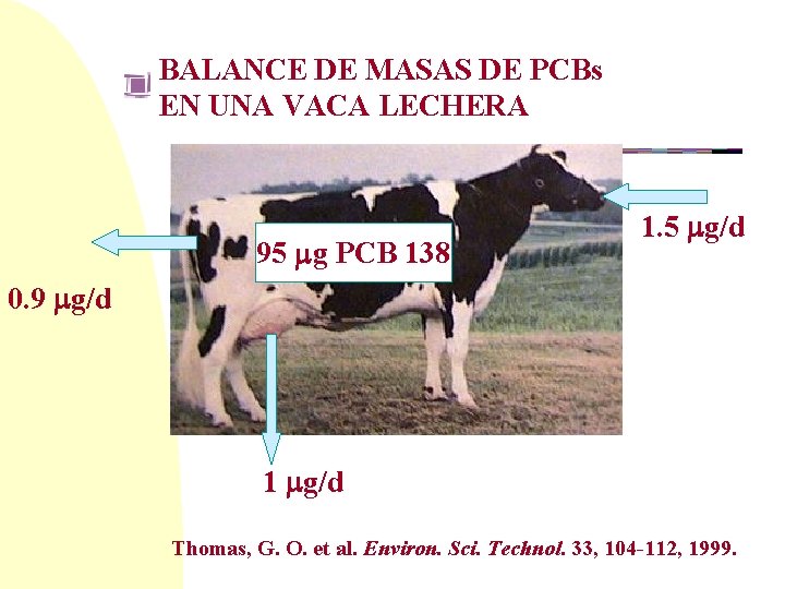 BALANCE DE MASAS DE PCBs EN UNA VACA LECHERA 95 mg PCB 138 1.